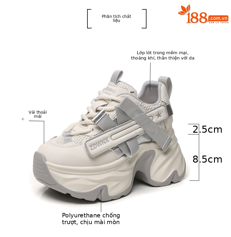 Giày sneaker nữ đế dày tăng chiều cao 11cm, phong cách daddy, lưới thoáng khí — màu đen chi tiết 3