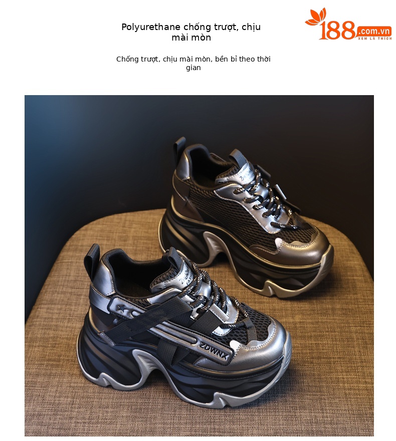 Giày sneaker nữ đế dày tăng chiều cao 11cm, phong cách daddy, lưới thoáng khí — màu đen chi tiết 9