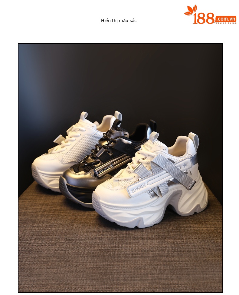 Giày sneaker nữ đế dày tăng chiều cao 11cm, phong cách daddy, lưới thoáng khí — màu đen chi tiết 17