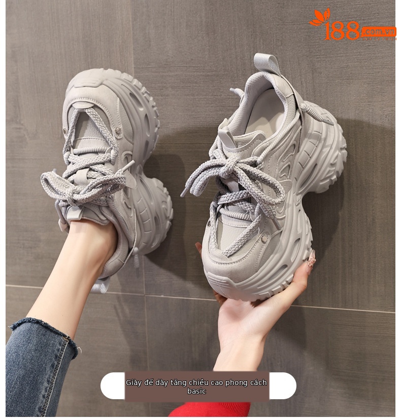 Giày sneaker nữ đế dày tăng chiều cao phong cách daddy chunky — màu đen chi tiết 1