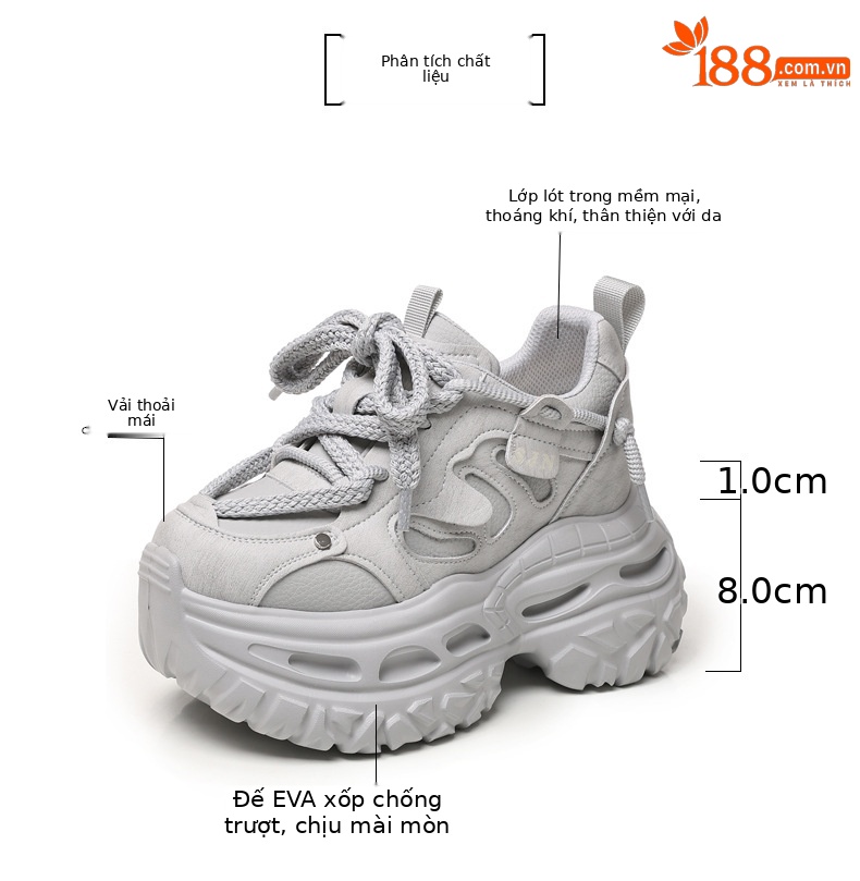 Giày sneaker nữ đế dày tăng chiều cao phong cách daddy chunky — màu đen chi tiết 2