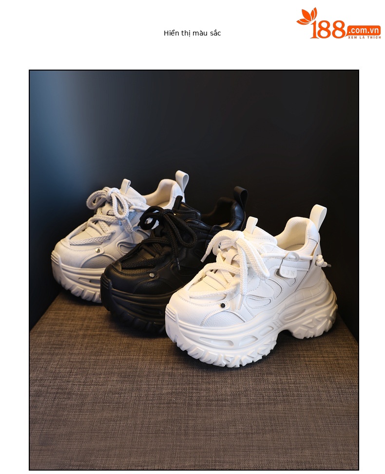 Giày sneaker nữ đế dày tăng chiều cao phong cách daddy chunky — màu đen chi tiết 17