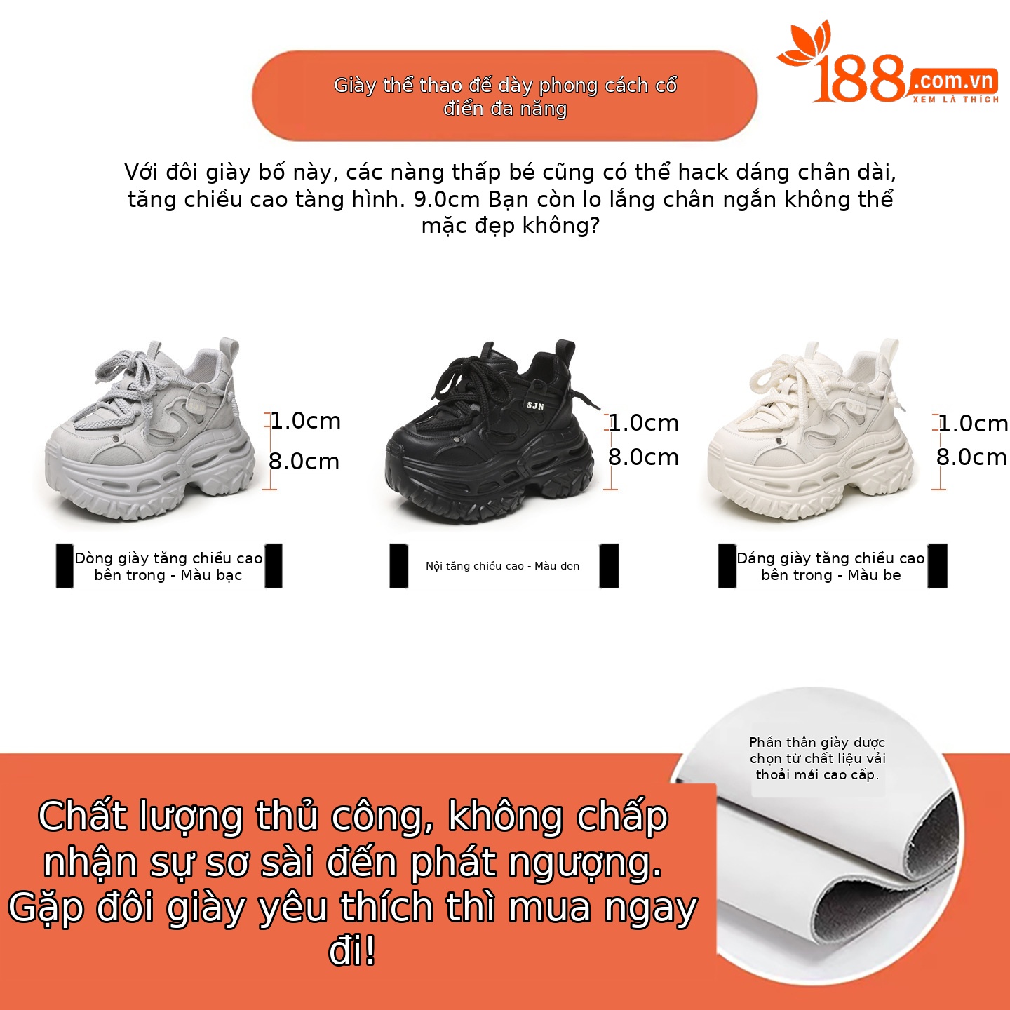 Giày sneaker nữ đế dày tăng chiều cao phong cách daddy chunky — màu đen