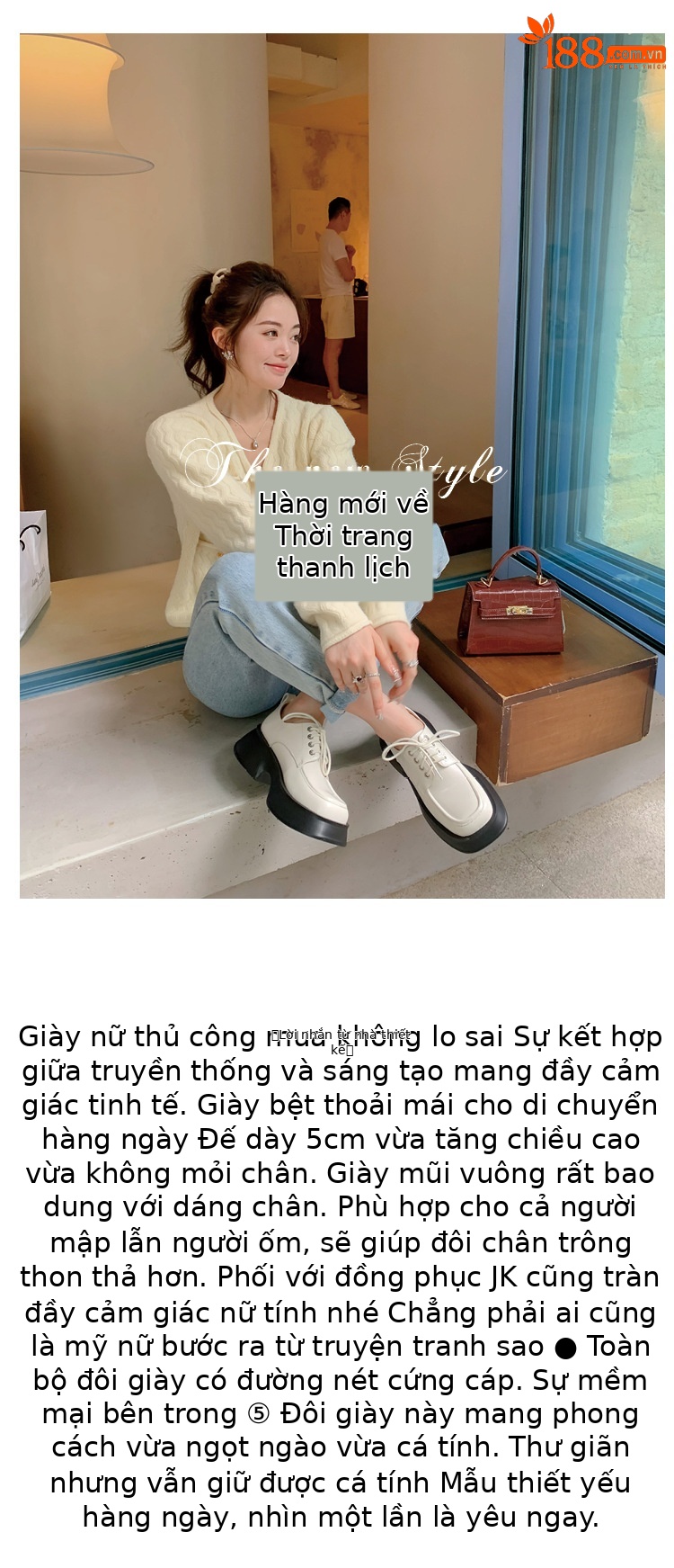 Giày loafer nữ đế xuồng buộc dây phong cách Pháp, gót platform 5 cm — màu đen chi tiết 1