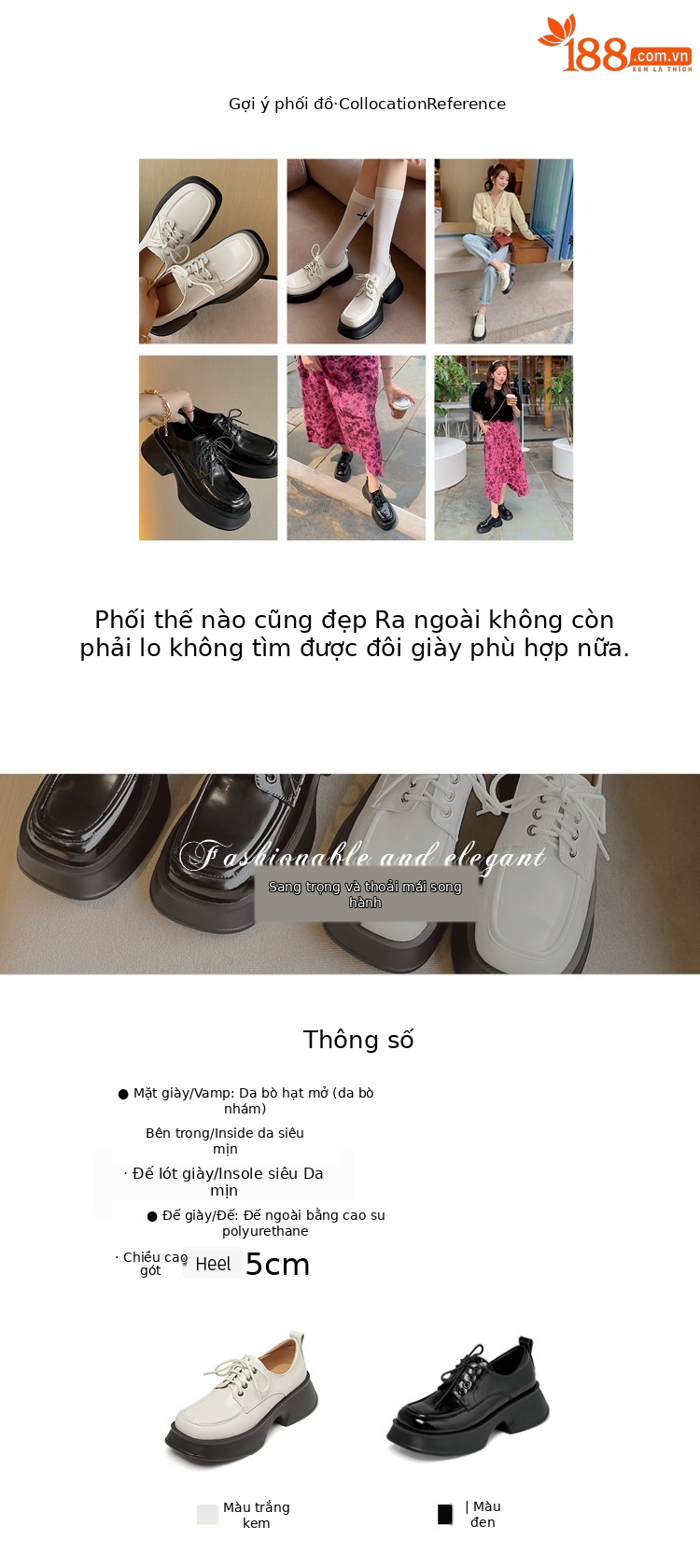 Giày loafer nữ đế xuồng buộc dây phong cách Pháp, gót platform 5 cm — màu đen chi tiết 2