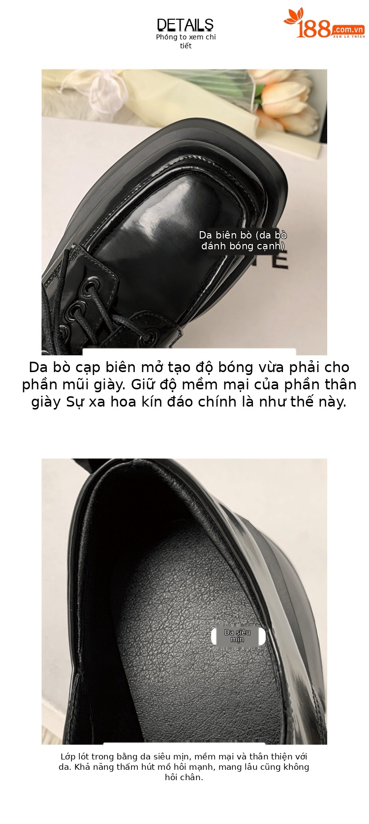 Giày loafer nữ đế xuồng buộc dây phong cách Pháp, gót platform 5 cm — màu đen chi tiết 4