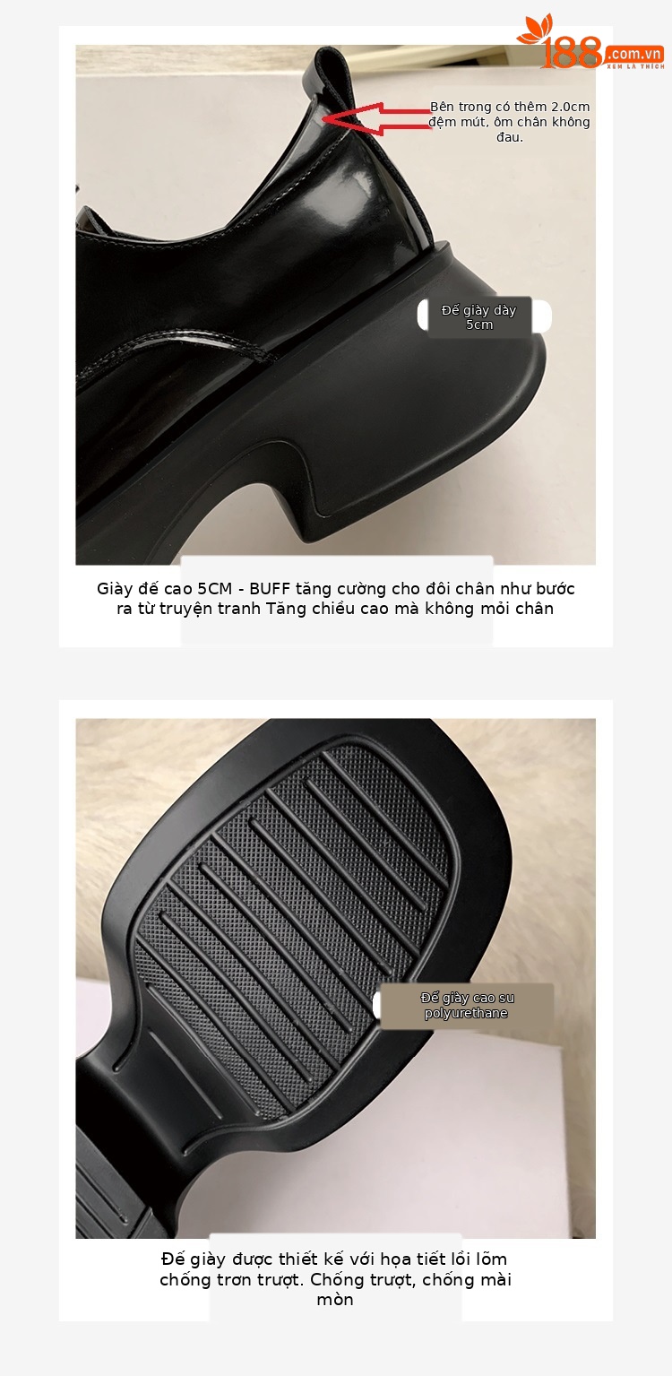 Giày loafer nữ đế xuồng buộc dây phong cách Pháp, gót platform 5 cm — màu đen chi tiết 5