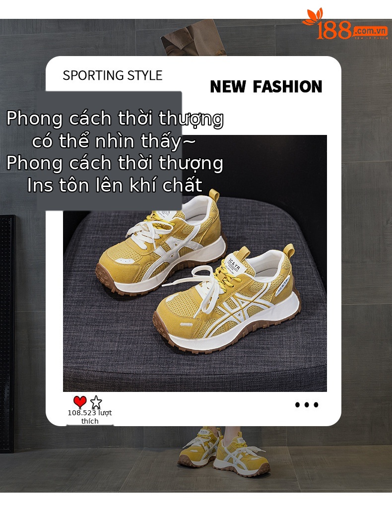 Giày sneaker nữ đế dày phong cách Đức Huấn (German Trainer) mùa xuân 2026, đế bánh mì ôm eo, phối màu trẻ trung — Be 5025, Xám 5025, Vàng 5025 chi tiết 3