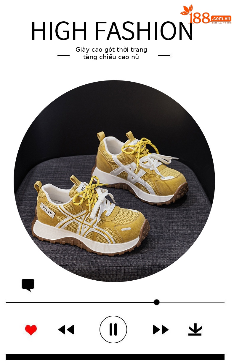 Giày sneaker nữ đế dày phong cách Đức Huấn (German Trainer) mùa xuân 2026, đế bánh mì ôm eo, phối màu trẻ trung — Be 5025, Xám 5025, Vàng 5025 chi tiết 5