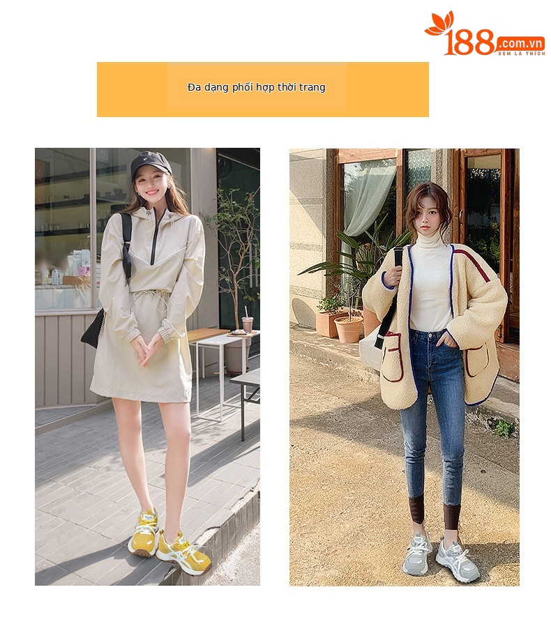 Giày sneaker nữ đế dày phong cách Đức Huấn (German Trainer) mùa xuân 2026, đế bánh mì ôm eo, phối màu trẻ trung — Be 5025, Xám 5025, Vàng 5025 chi tiết 6