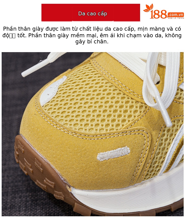 Giày sneaker nữ đế dày phong cách Đức Huấn (German Trainer) mùa xuân 2026, đế bánh mì ôm eo, phối màu trẻ trung — Be 5025, Xám 5025, Vàng 5025 chi tiết 7