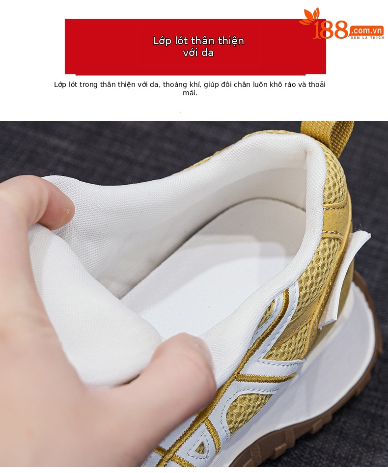 Giày sneaker nữ đế dày phong cách Đức Huấn (German Trainer) mùa xuân 2026, đế bánh mì ôm eo, phối màu trẻ trung — Be 5025, Xám 5025, Vàng 5025 chi tiết 8