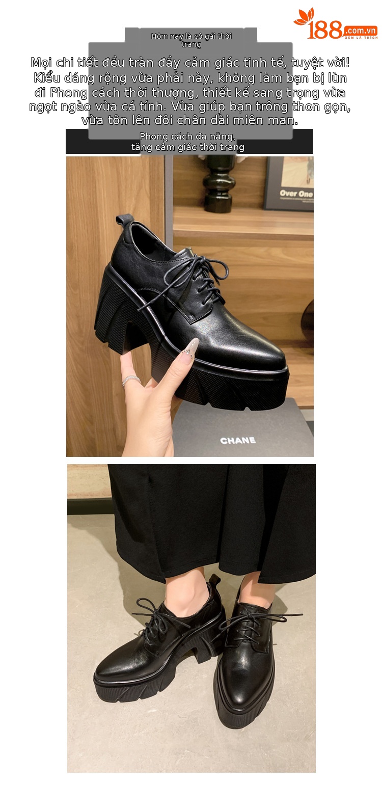 Giày loafer nữ đế xuồng cao gót buộc dây da bò thật — màu nâu chi tiết 1