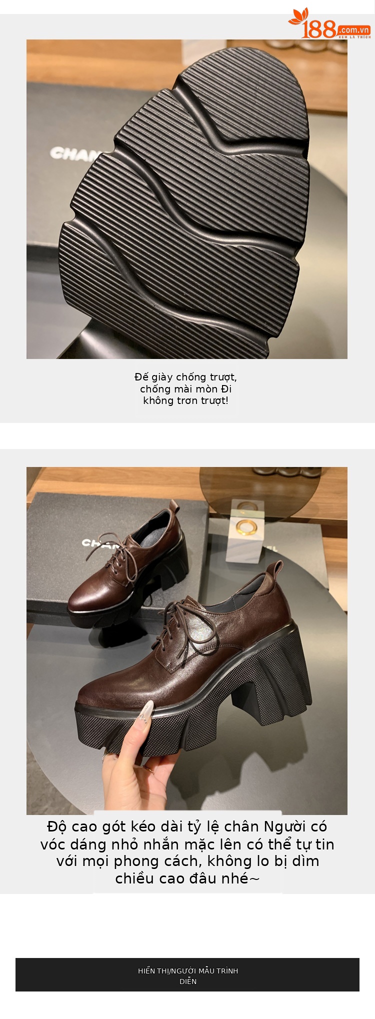 Giày loafer nữ đế xuồng cao gót buộc dây da bò thật — màu nâu chi tiết 3