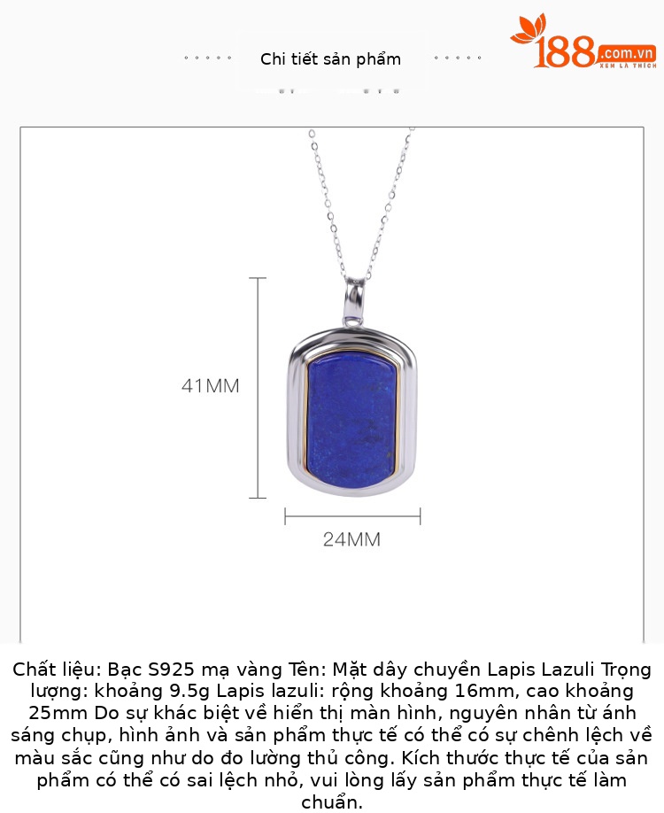 Mặt dây chuyền bạc S925 đính đá lapis lazuli phong cách vintage hình học — Mặt dây chuyền đơn (không bao gồm chuỗi) chi tiết 2