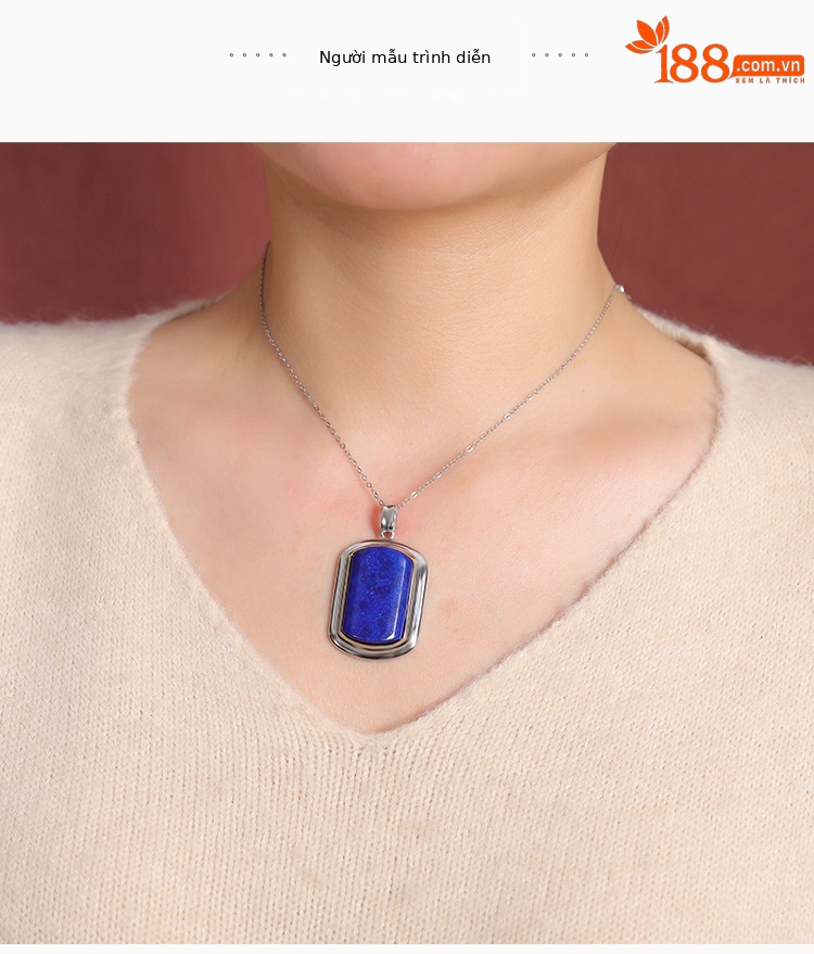 Mặt dây chuyền bạc S925 đính đá lapis lazuli phong cách vintage hình học — Mặt dây chuyền đơn (không bao gồm chuỗi) chi tiết 3