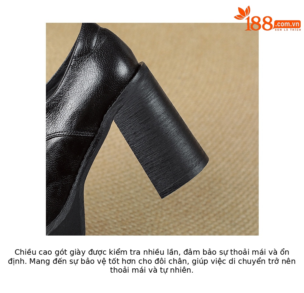 Giày cao gót nữ gót vuông 10cm phong cách Anh quốc buộc dây — màu nâu chi tiết 20