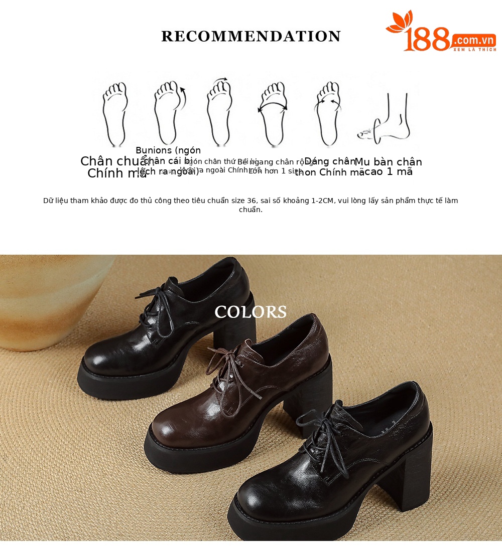 Giày cao gót nữ gót vuông 10cm phong cách Anh quốc buộc dây — màu nâu chi tiết 3