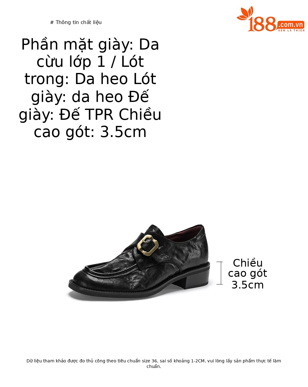 Giày loafer nữ phong cách Anh quai khóa, gót vuông thấp, mũi sâu, da bò — màu nâu chi tiết 4