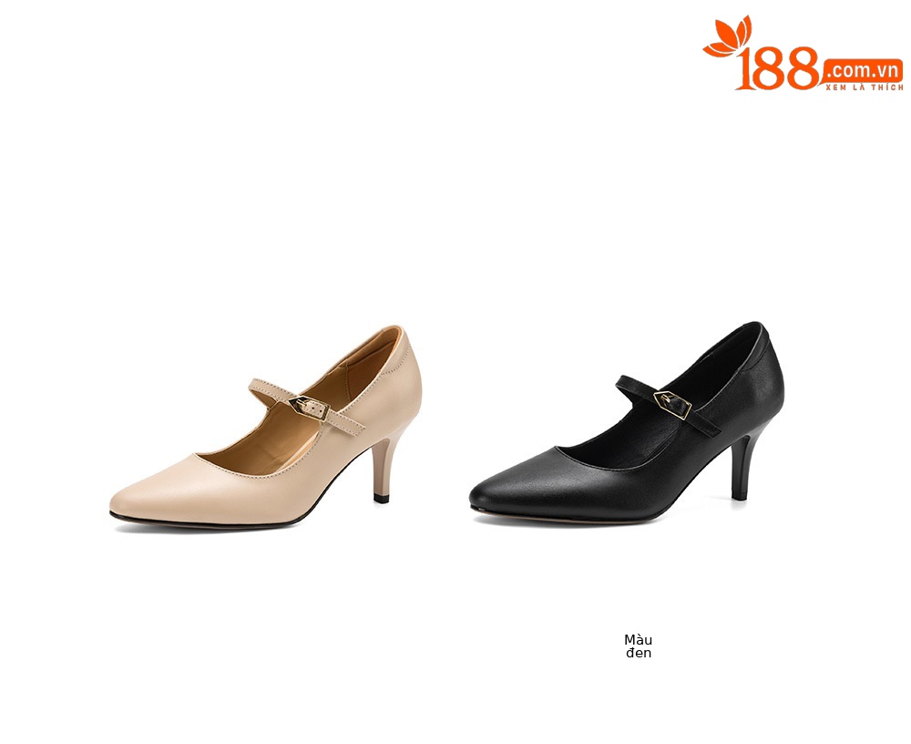 Giày Mary Jane nữ da bò mũi nhọn gót nhọn quai ngang một chữ phong cách Hàn Quốc — đen chi tiết 4