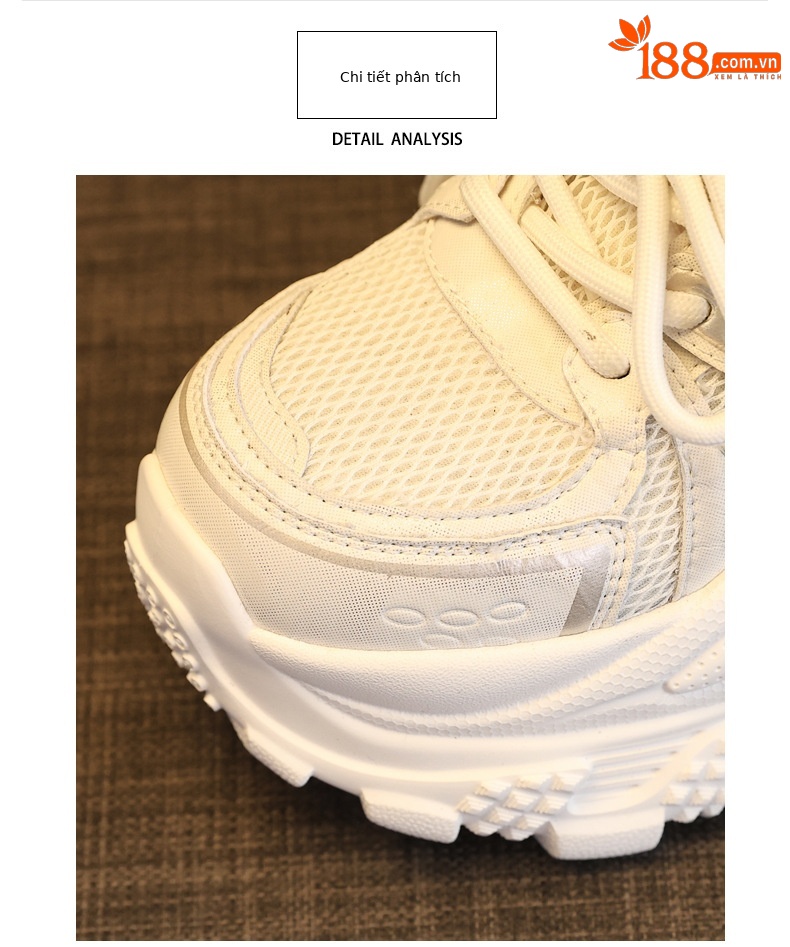 Giày sneaker nữ đế dày chunky lưới thoáng khí tăng chiều cao — màu be chi tiết 6