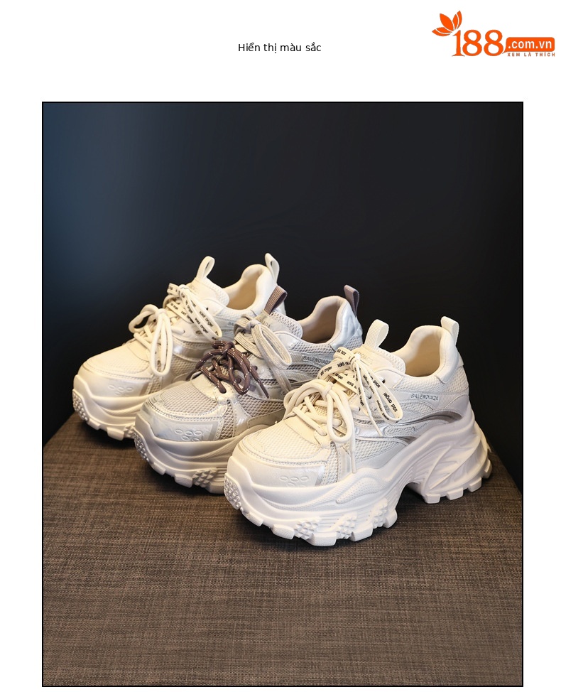 Giày sneaker nữ đế dày chunky lưới thoáng khí tăng chiều cao — màu be chi tiết 17
