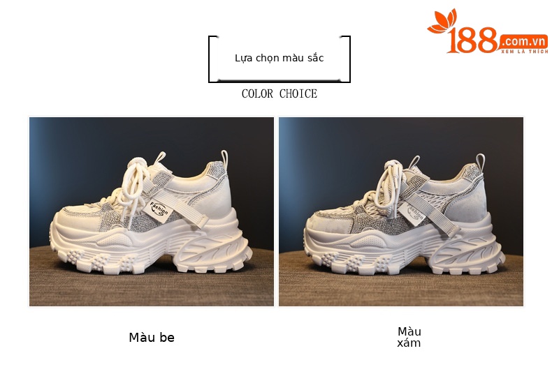 Giày sneaker nữ chunky đế dày lưới thoáng khí — màu be chi tiết 1
