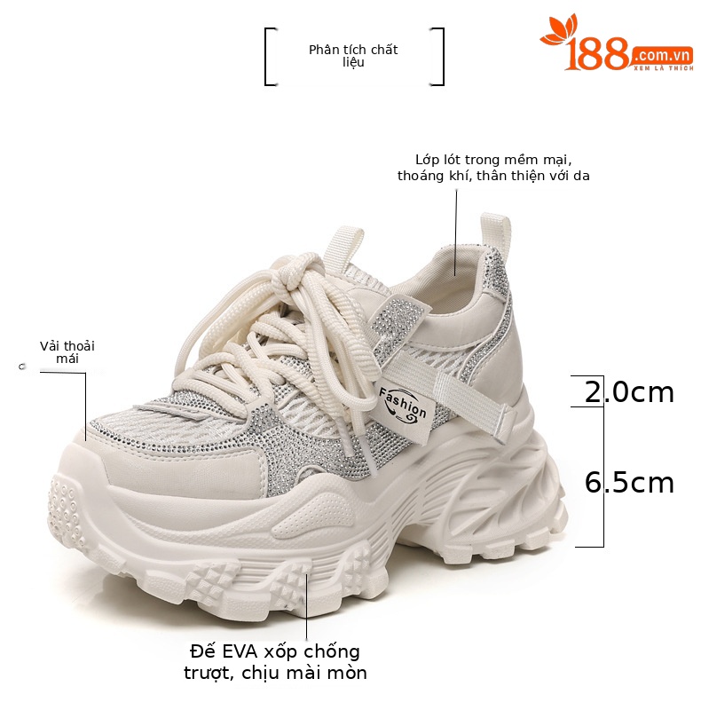 Giày sneaker nữ chunky đế dày lưới thoáng khí — màu be chi tiết 2