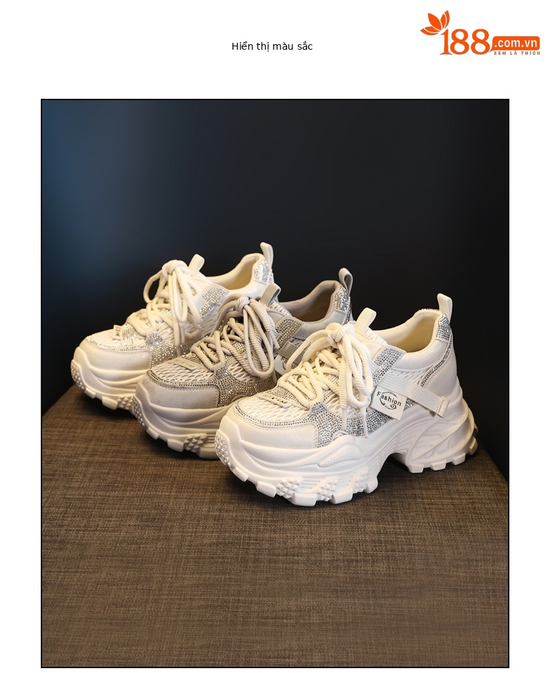 Giày sneaker nữ chunky đế dày lưới thoáng khí — màu be chi tiết 17