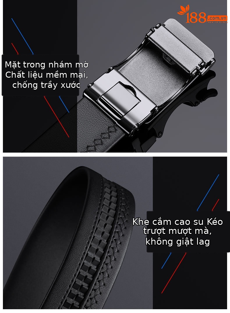 Thắt lưng nam da bò cao cấp khóa tự động phong cách Hàn Quốc — 120cm, 130cm, 110cm, 125cm chi tiết 8