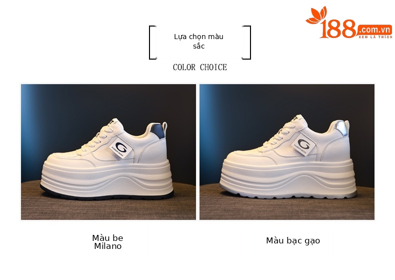Giày thể thao nữ đế dày tăng chiều cao, đế mềm trắng basic — màu sắc chi tiết 2