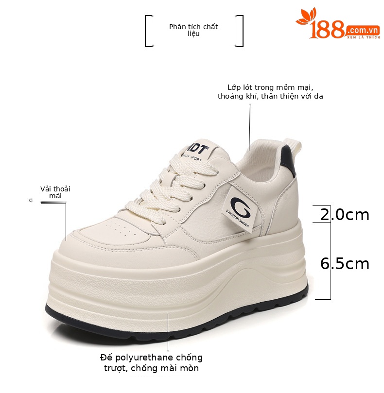 Giày thể thao nữ đế dày tăng chiều cao, đế mềm trắng basic — màu sắc chi tiết 3
