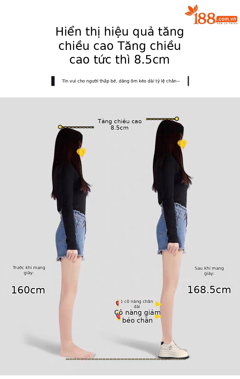Giày thể thao nữ đế dày tăng chiều cao, đế mềm trắng basic — màu sắc chi tiết 4