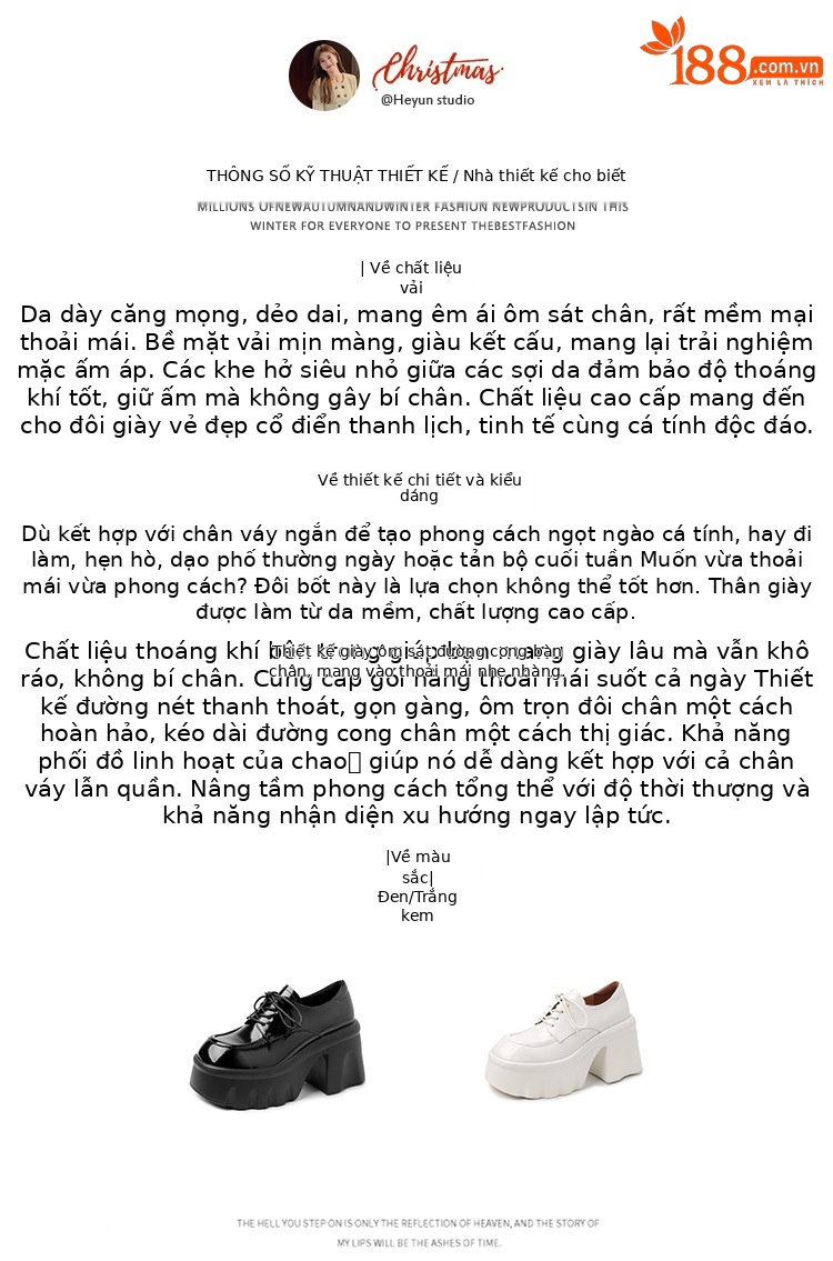 Giày loafer nữ đế xuồng platform gót vuông dây buộc da thật — màu đen, màu trắng ngà chi tiết 1