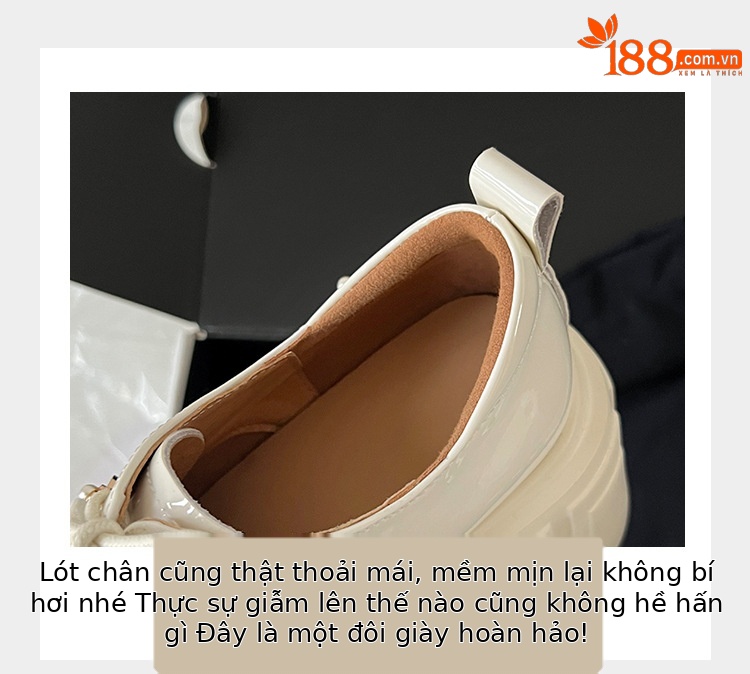 Giày cao gót nữ gót vuông ổn định, mũi tròn, quai dây buộc, họa tiết hoa sơn trà, đế dày tăng chiều cao — màu đen, màu trắng ngà chi tiết 6