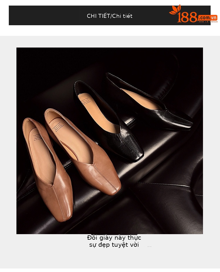 Giày nữ da bò gót vuông cổ V mũi nhọn, phong cách bà nội (granny shoes) đế thấp, đi làm hằng ngày — màu nâu chi tiết 8