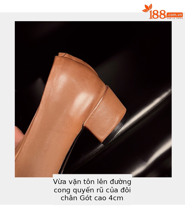 Giày nữ da bò gót vuông cổ V mũi nhọn, phong cách bà nội (granny shoes) đế thấp, đi làm hằng ngày — màu nâu chi tiết 12
