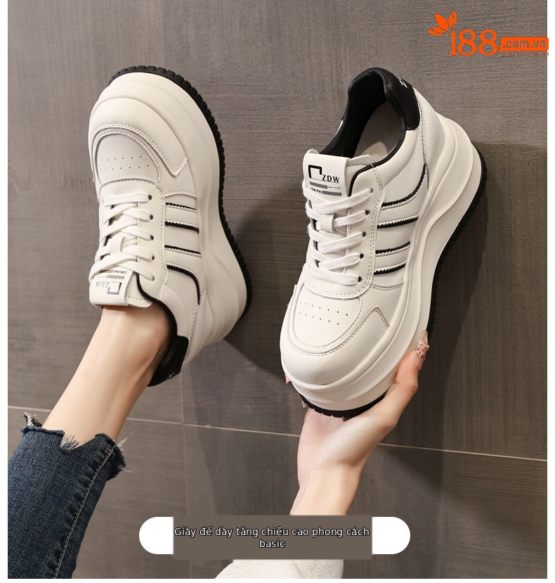 Giày sneaker nữ chunky đế dày phong cách Hàn Quốc, tăng chiều cao, màu trắng basic — màu trắng chi tiết 1