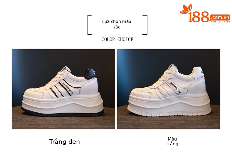 Giày sneaker nữ chunky đế dày phong cách Hàn Quốc, tăng chiều cao, màu trắng basic — màu trắng chi tiết 2