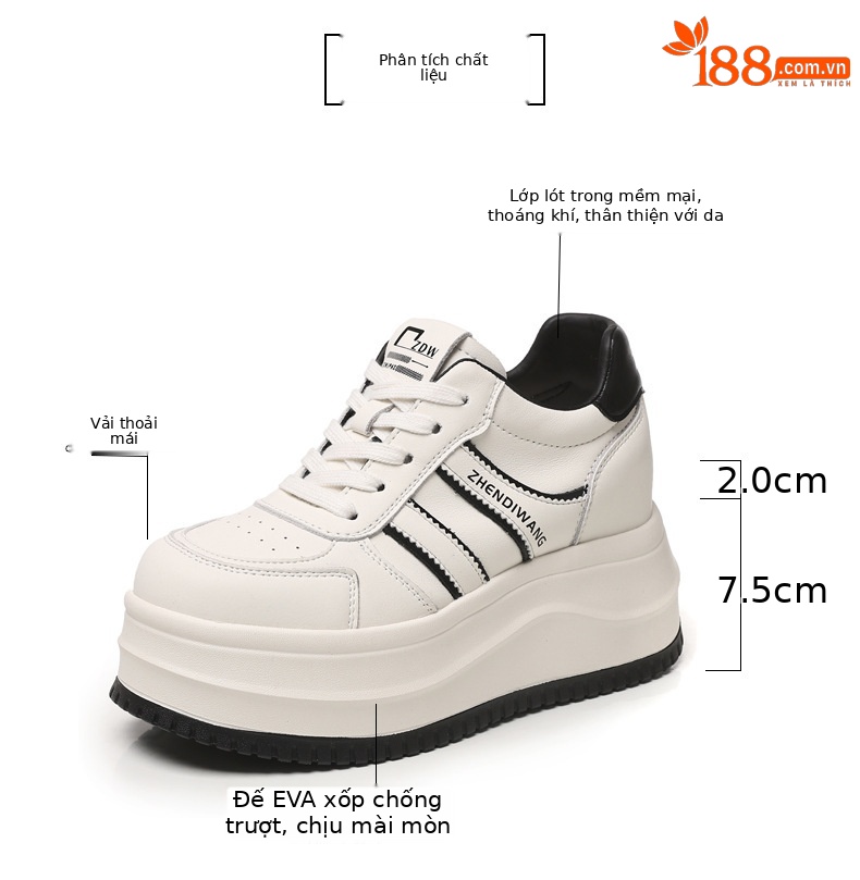 Giày sneaker nữ chunky đế dày phong cách Hàn Quốc, tăng chiều cao, màu trắng basic — màu trắng chi tiết 3