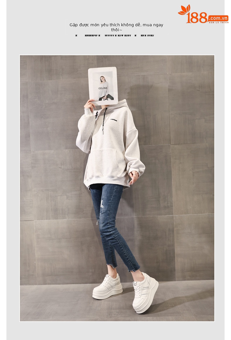 Giày sneaker nữ chunky đế dày phong cách Hàn Quốc, tăng chiều cao, màu trắng basic — màu trắng chi tiết 6