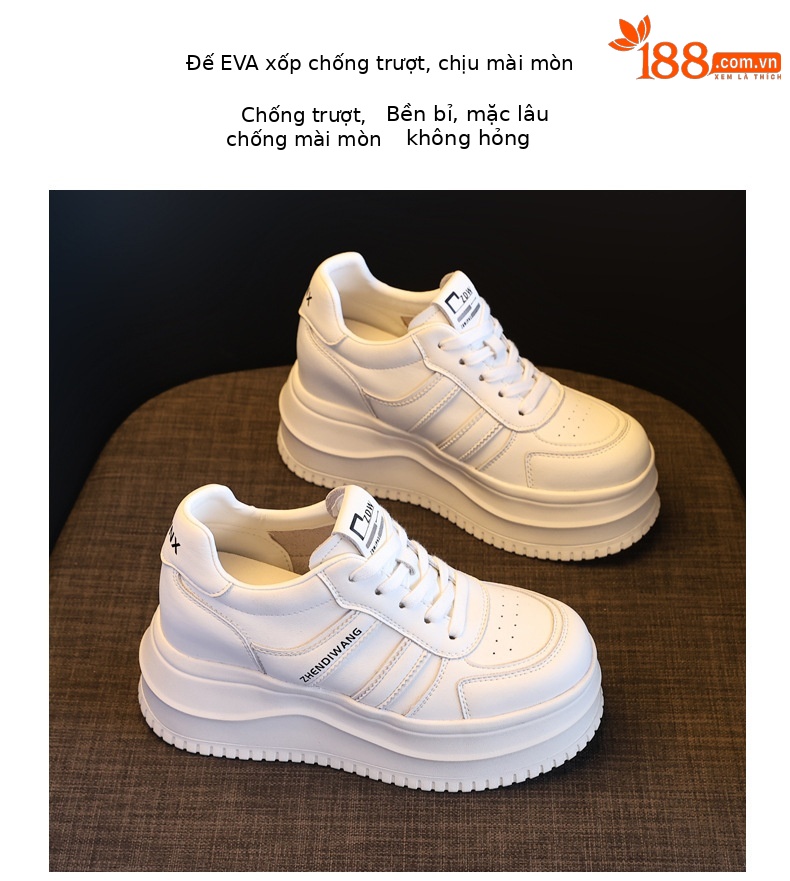 Giày sneaker nữ chunky đế dày phong cách Hàn Quốc, tăng chiều cao, màu trắng basic — màu trắng chi tiết 10