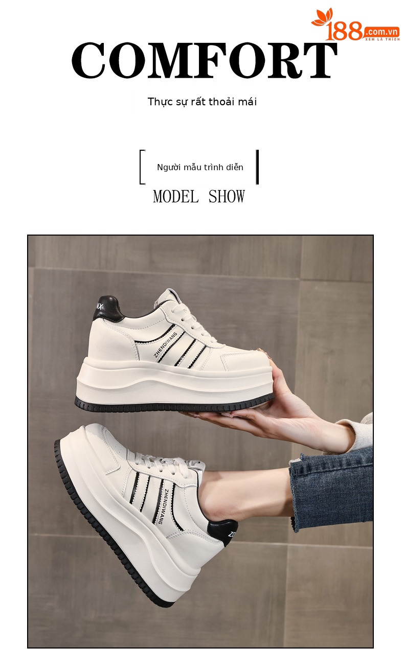 Giày sneaker nữ chunky đế dày phong cách Hàn Quốc, tăng chiều cao, màu trắng basic — màu trắng chi tiết 11