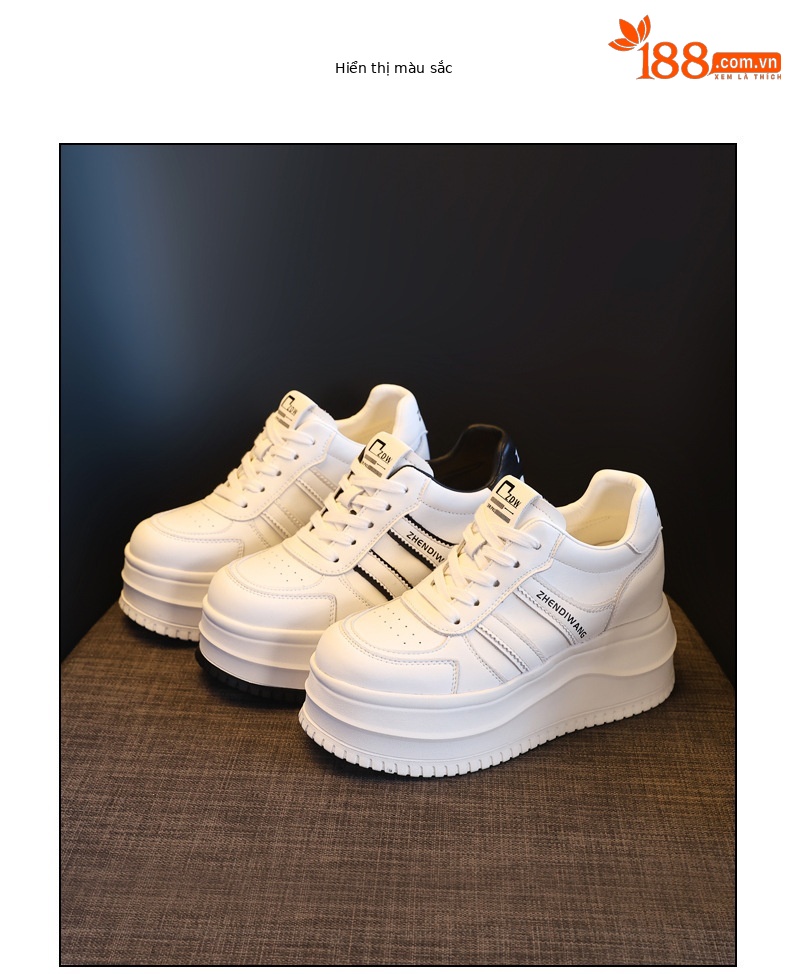 Giày sneaker nữ chunky đế dày phong cách Hàn Quốc, tăng chiều cao, màu trắng basic — màu trắng chi tiết 18