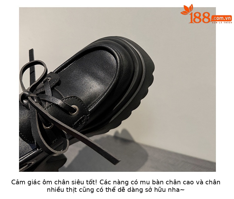 Giày loafer nữ đế xuồng platform dây buộc phong cách Anh quốc – mũi sâu, da bóng, gót 5 cm — Đen (bóng), Đen (mờ) chi tiết 2