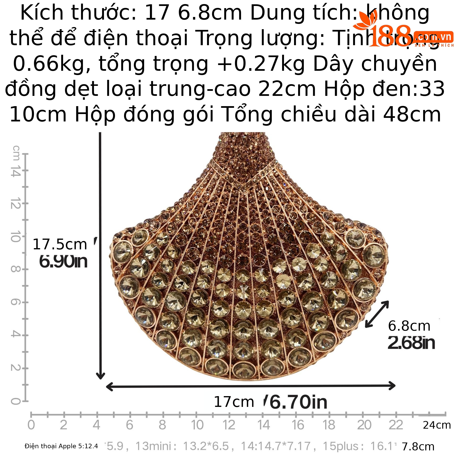 Clutch nữ hình quạt đính đá cao cấp dự tiệc cầm tay — màu vàng, bạc, màu đỏ, màu ô liu xanh chi tiết 1
