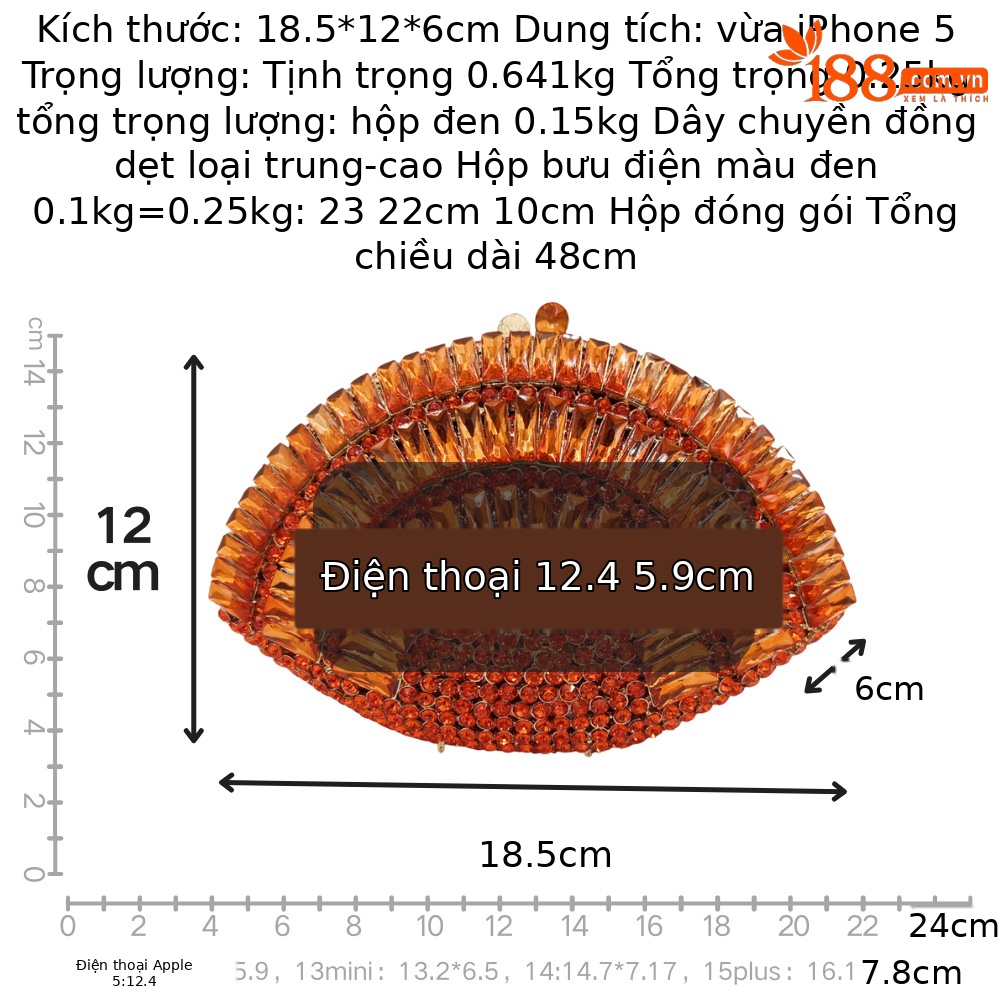 Clutch nữ hình quạt đính đá cao cấp dự tiệc cầm tay — màu vàng, bạc, màu đỏ, màu ô liu xanh chi tiết 18