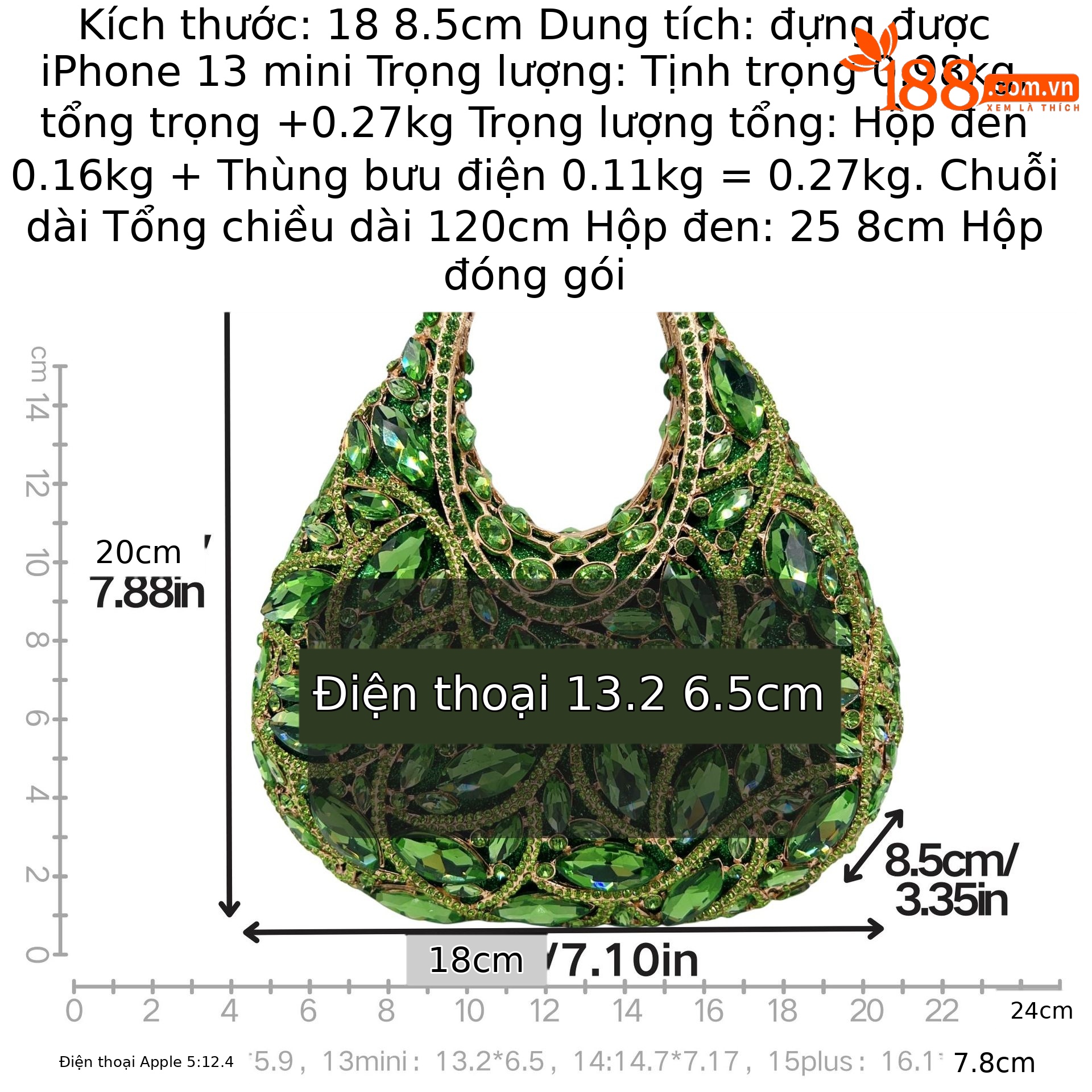 Túi clutch nữ đính đá pha lê sang trọng dự tiệc cầm tay — màu ô liu xanh, Tùy chỉnh màu khác chi tiết 1