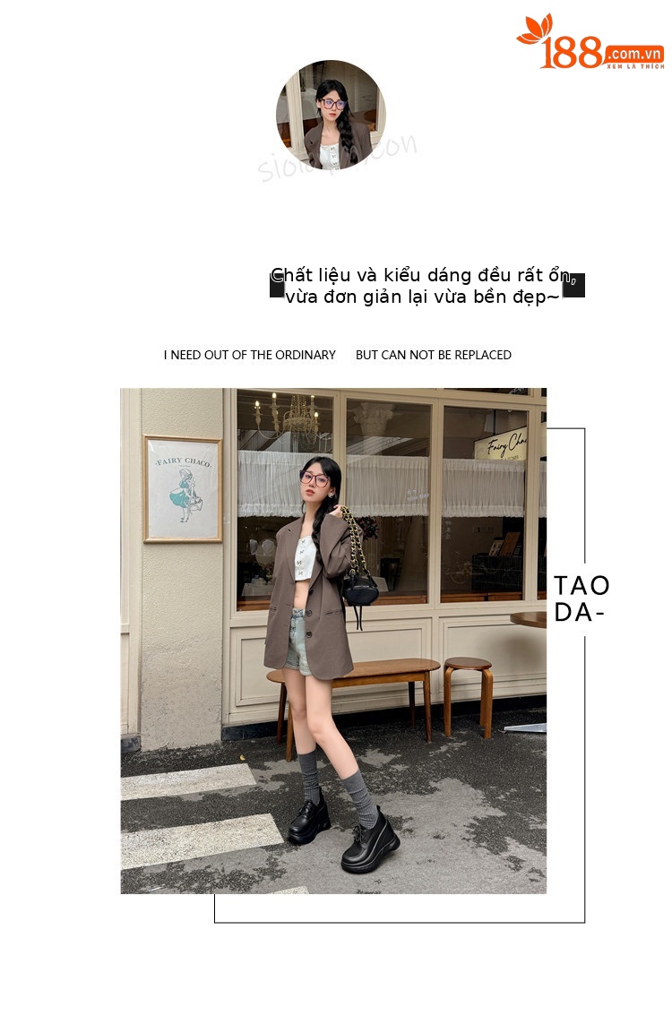 Giày cao gót nữ đế xuồng platform da thật mũi tròn buộc dây — màu đen chi tiết 3