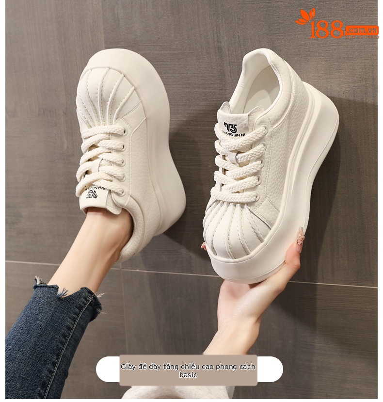 Giày sneaker nữ đế dày tăng chiều cao phong cách thời trang đa năng — màu trắng chi tiết 1